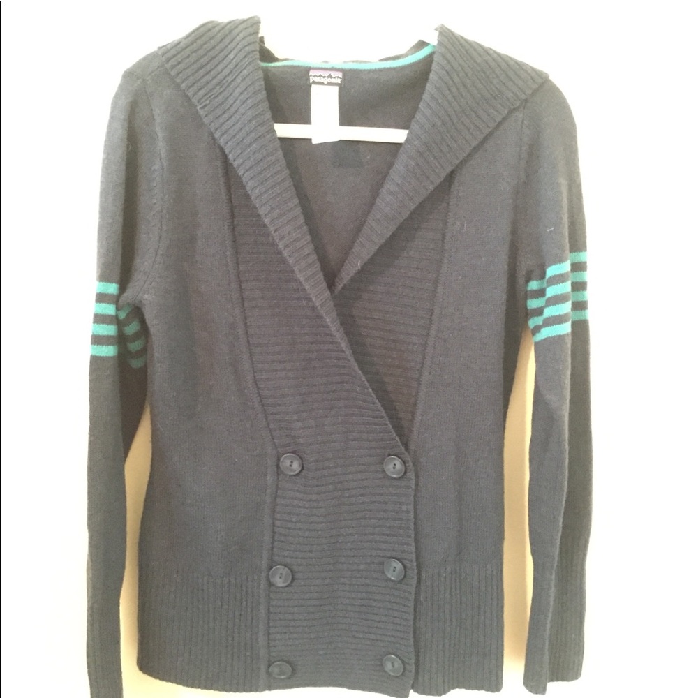 Patagonia Lambswool Cardigan Sweater Hooded Stripe